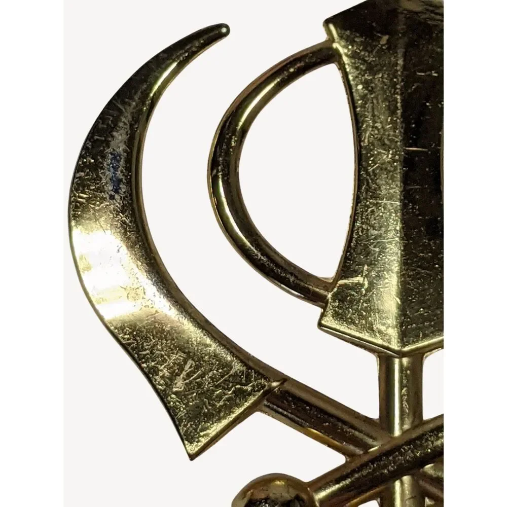 Large Khanda Pendant Gold Tone Religious Protective Amulet Charm Sikhism